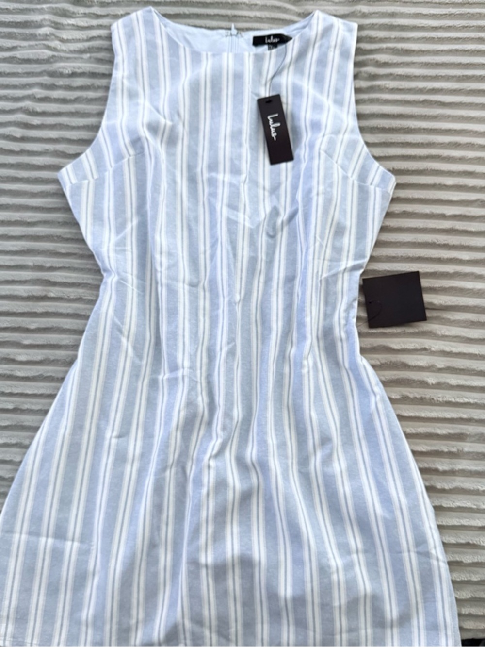 Lulus Alyvia Blue And White Striped Sleeveless Mini Dress - Size L